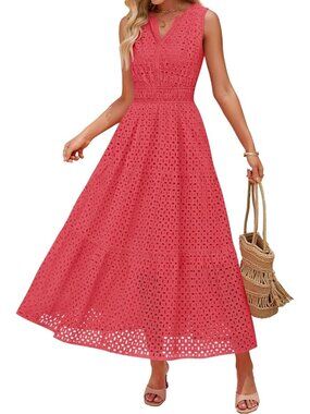 Women's Watermelon Sleeveless Casual V Neck Pull On Imported Long Maxi Dress